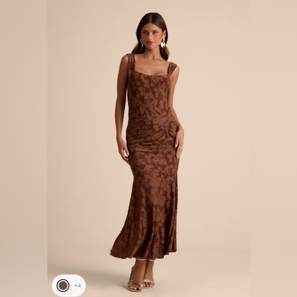 Lulus Celeste Brown Floral Burnout Bustier Maxi Dress